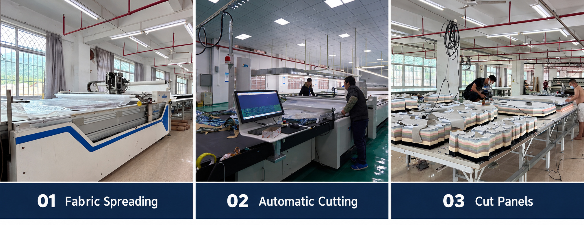 Underwear fabric spreading, automatic cutting and cut panels.